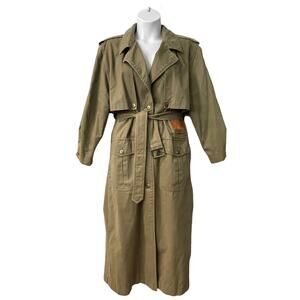 VINTAGE 80s Together! Trench Coat with Leather Under Collar & Trim Sz 10